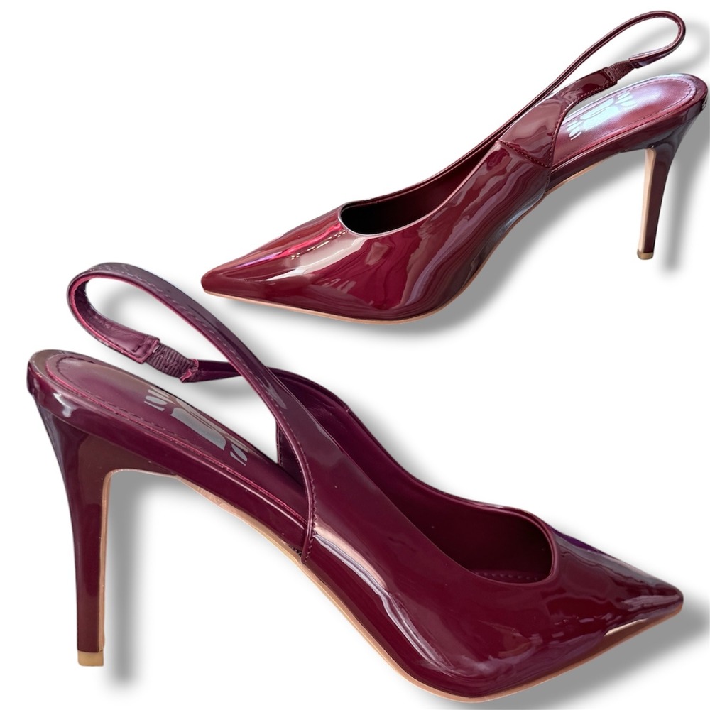Wine Red Patent Pointed Toe Slingback Stiletto Heels Womens Sz 8 NEW